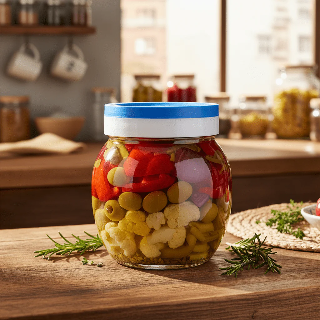 Titiz Fourlines Round Glass Storage Jar with Airtight Plastic Lid – 720ml | Blue / Red / Green | - Image 2