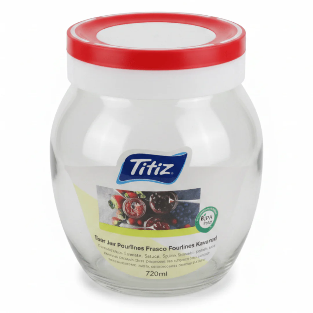 Titiz Fourlines Round Glass Storage Jar with Airtight Plastic Lid – 720ml | Blue / Red / Green | - Image 5
