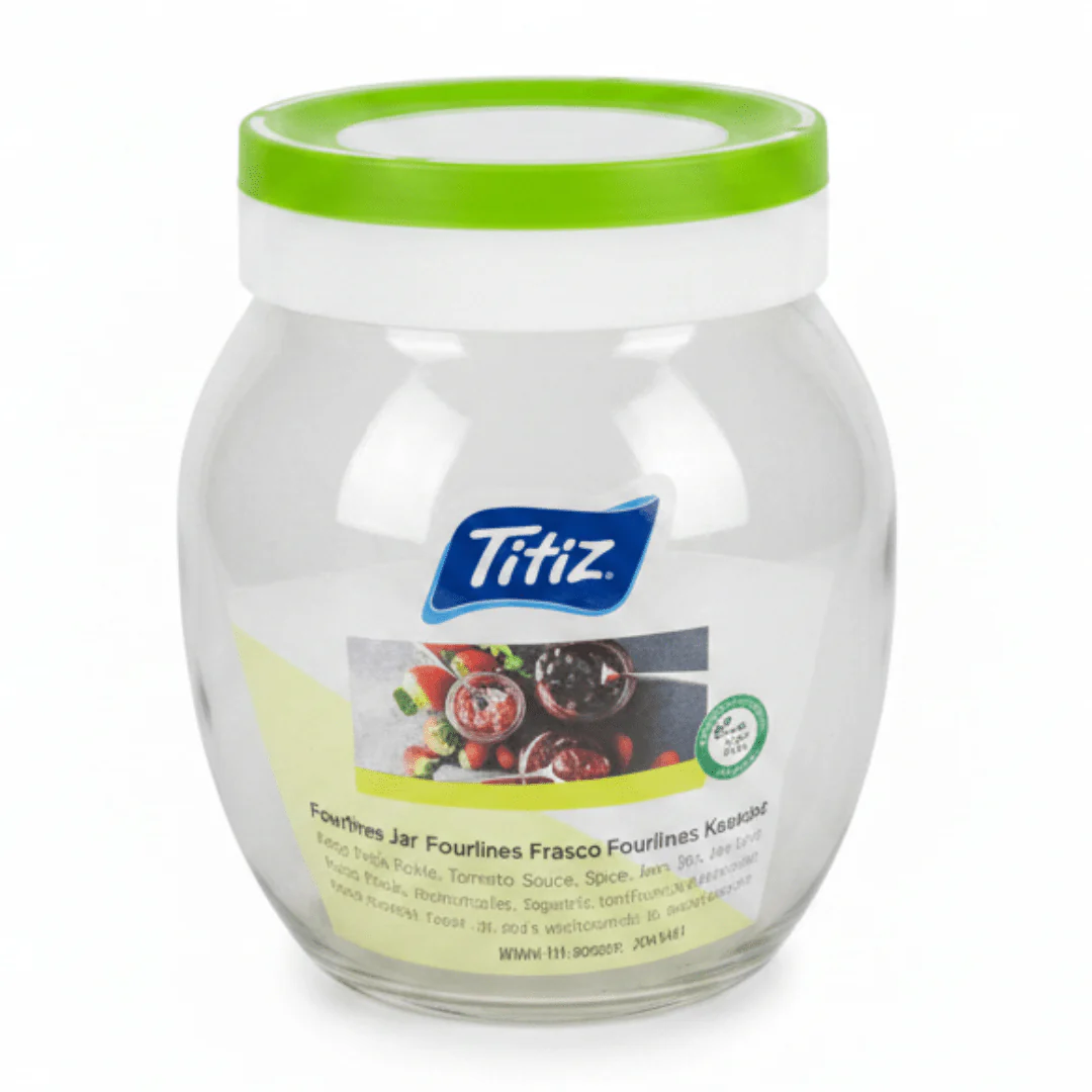 Titiz Fourlines Round Glass Storage Jar with Airtight Plastic Lid – 720ml | Blue / Red / Green | - Image 6