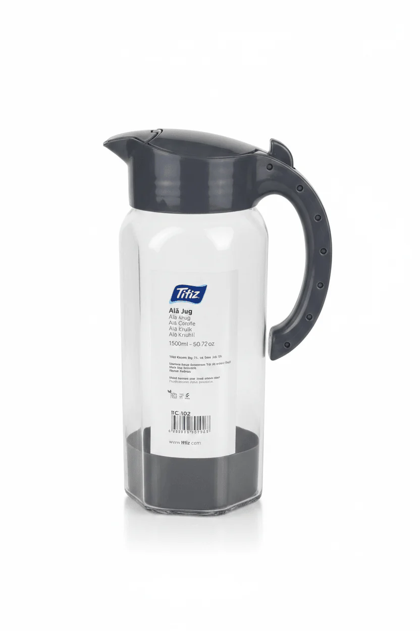Titiz Alâ Jug 1500ml | Clear Glass Water Jug with Flip Lid | Kitchen Carafe | Navy blue,White,Grey | - Image 4