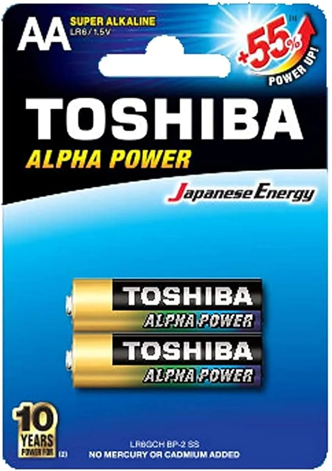 TOSHIBA AA Alpha Power Super Alkaline Battery 1.5V, Pack of 2