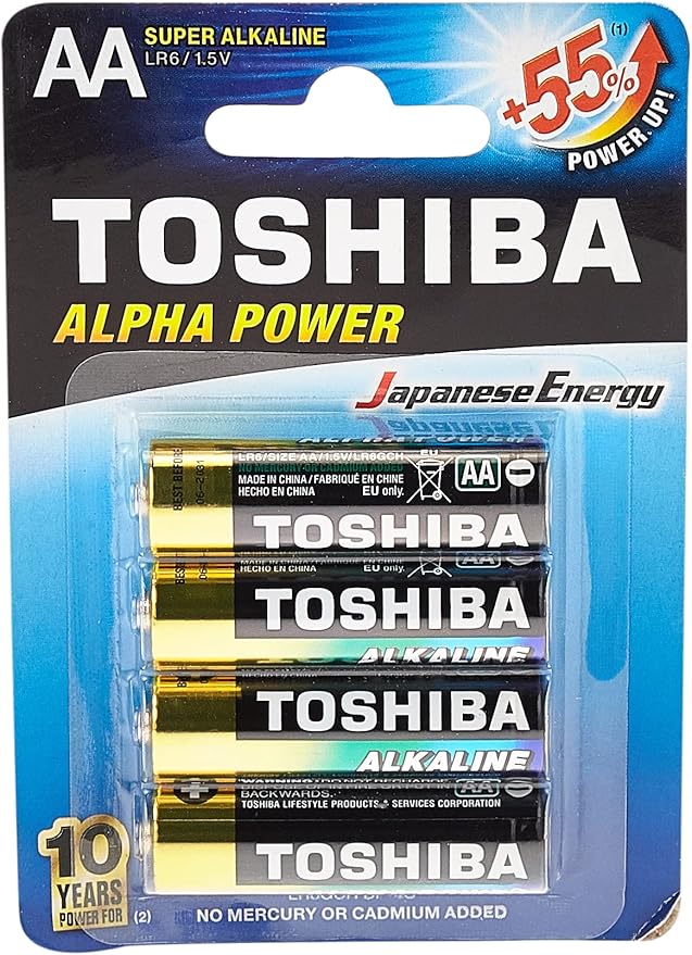 TOSHIBA AA Alpha Power Super Alkaline Battery 1.5V, Pack of 4