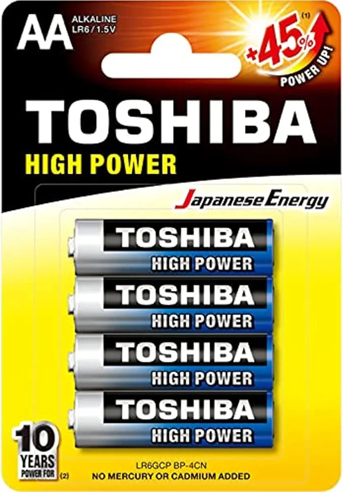 TOSHIBA AA High Power Alkaline Battery 1.5V, Pack of 4