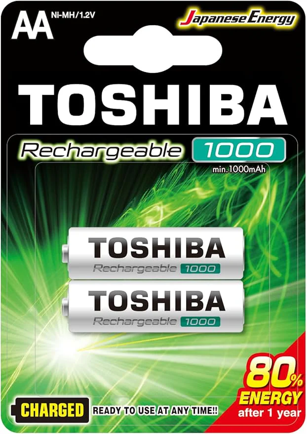 TOSHIBA AA Rechargeable Battery 1.2V 1000mAh, Pack of 2