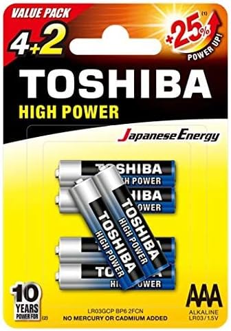 TOSHIBA AAA High Power Alkaline Battery 1.5V, Pack of 4+2