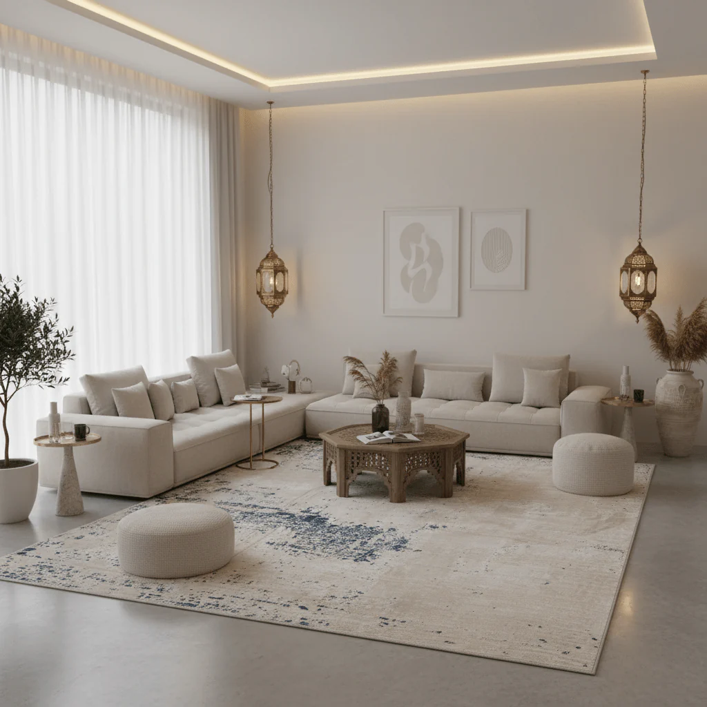 Turkmen Tawakal Carpets | Lugo Ivory & Blue Abstract Rug Carpet | 300 × 400 cm - Image 2