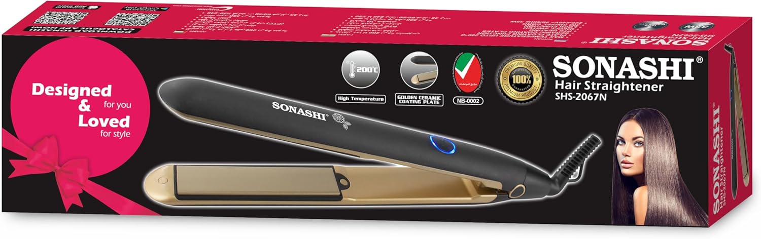 Sonashi Hair Straightener with Ceramic Coating Plates and Max Temperature up to 200°C, Versatile Straightening with Plate Floating Function, PTC Heating, Hair Straightening Iron 35W SHS-2067N Black - Image 4