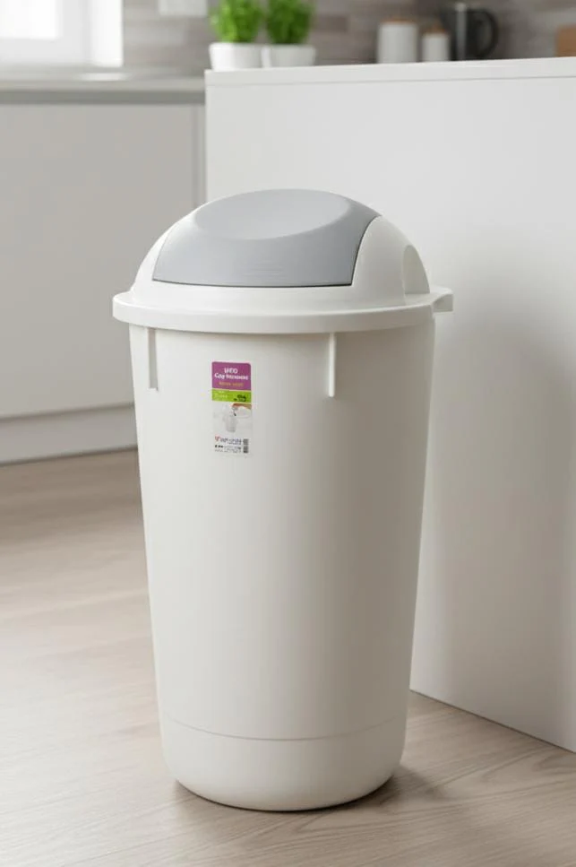 UFO 50 Litre Large Swing Dustbin – Heavy-Duty Plastic Waste Bin 39.5x72 cm, White Color for Indoor & Outdoor Use
