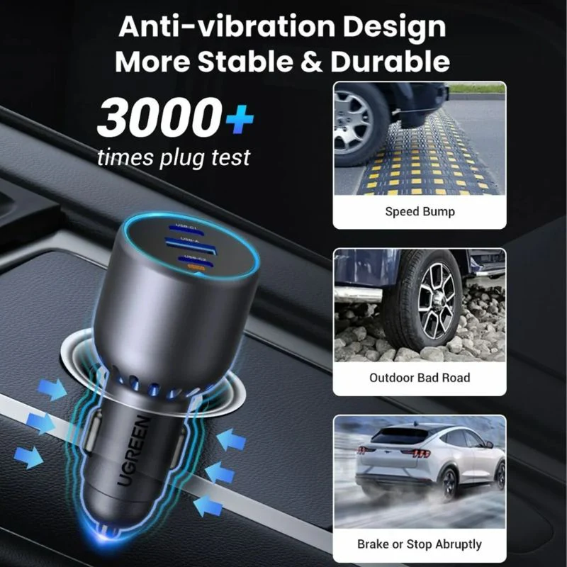 UGREEN 75W 3-Port Fast Car Charger(2xUSB-C, 1xUSB-A), PD 3.0 65W Max Single-Port Charging, EC703 - Image 3