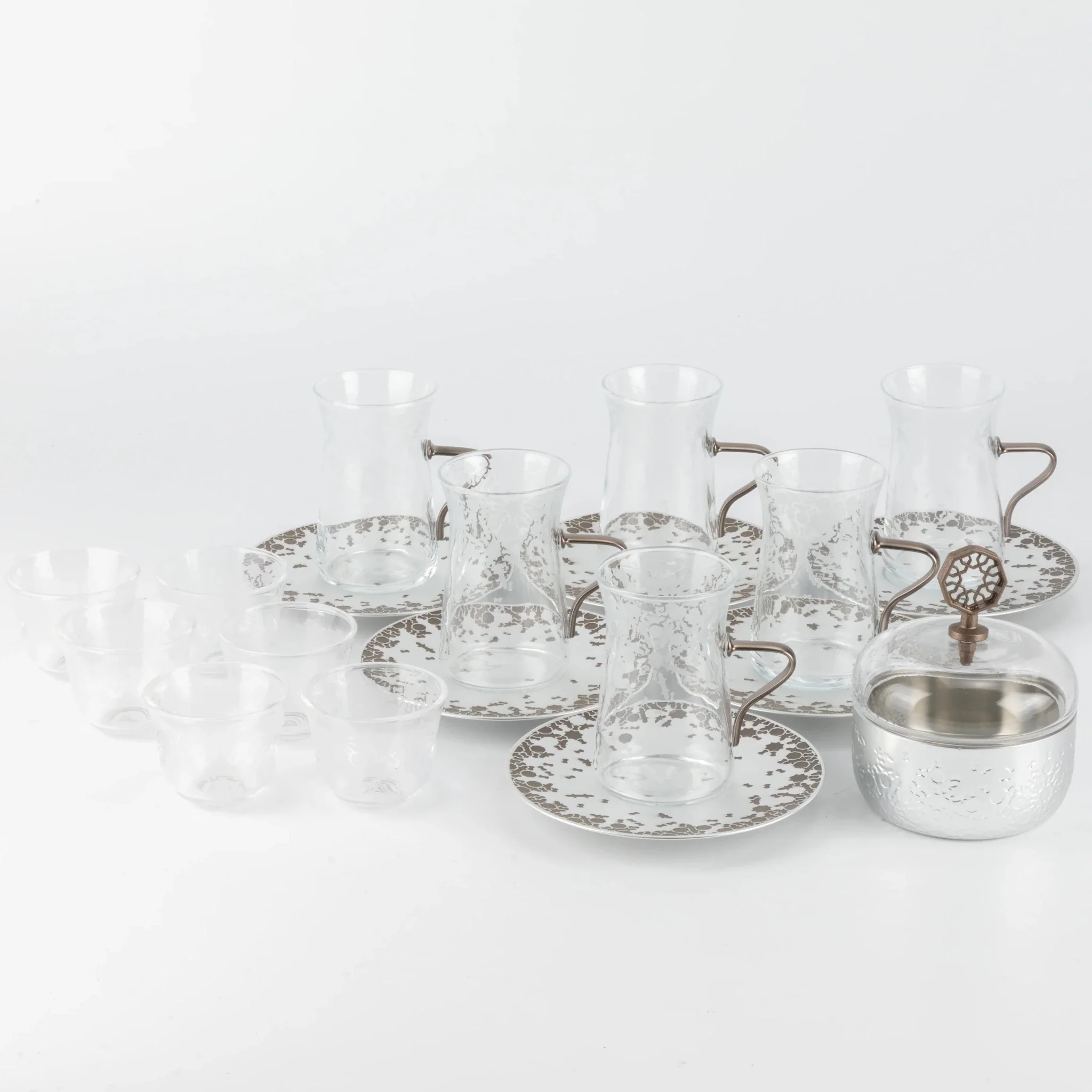 Otantik Nourhan 19-Piece Arabic Tea And Coffee Set - Matte Silver 150CC - Image 2