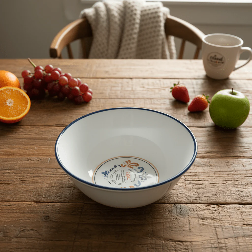 Vague White Melamine Bowl with Navy Blue Rim & Floral Design — 5.25 Inch - Image 2