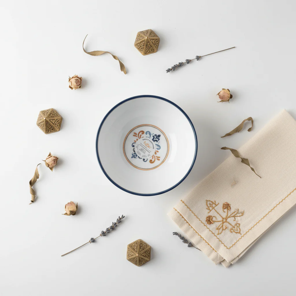 Vague White Melamine Bowl with Navy Blue Rim & Floral Design — 5.25 Inch - Image 4
