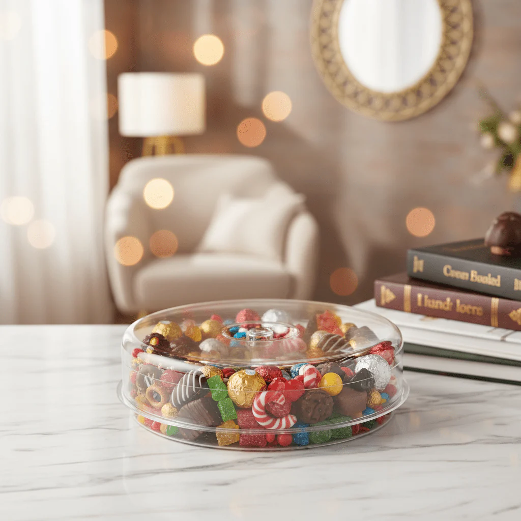 Vague Round Acrylic Candy Box with Lid | 28*28*7.9 cm - Image 2