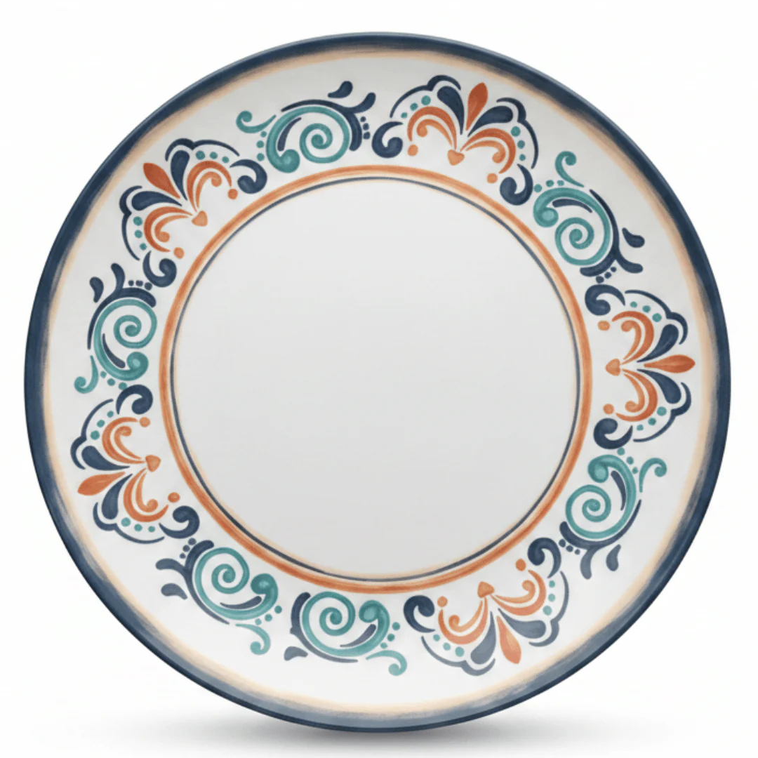 Vague White Melamine Dinner Plate | Navy Blue Ornate Design | 10.5 Inch
