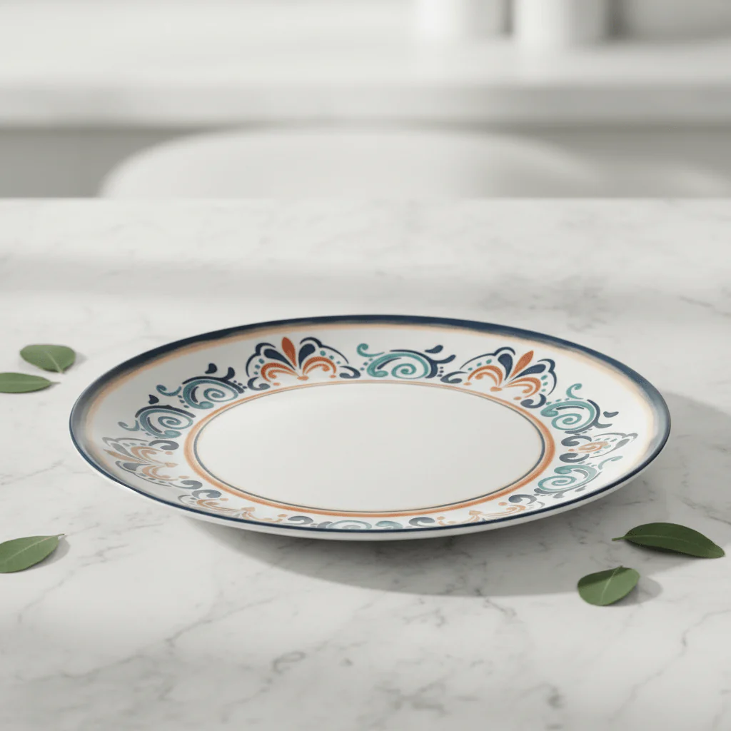 Vague White Melamine Dinner Plate | Navy Blue Ornate Design | 10.5 Inch - Image 2