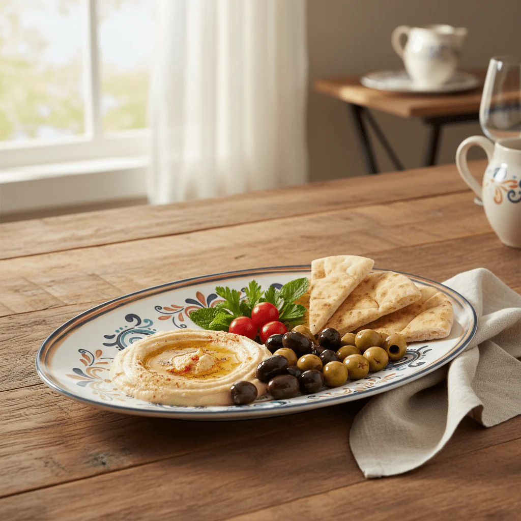 Vague White Oval Melamine Serving Plate with Navy Blue Folk Art Design & Rim — 14 Inch - Image 3