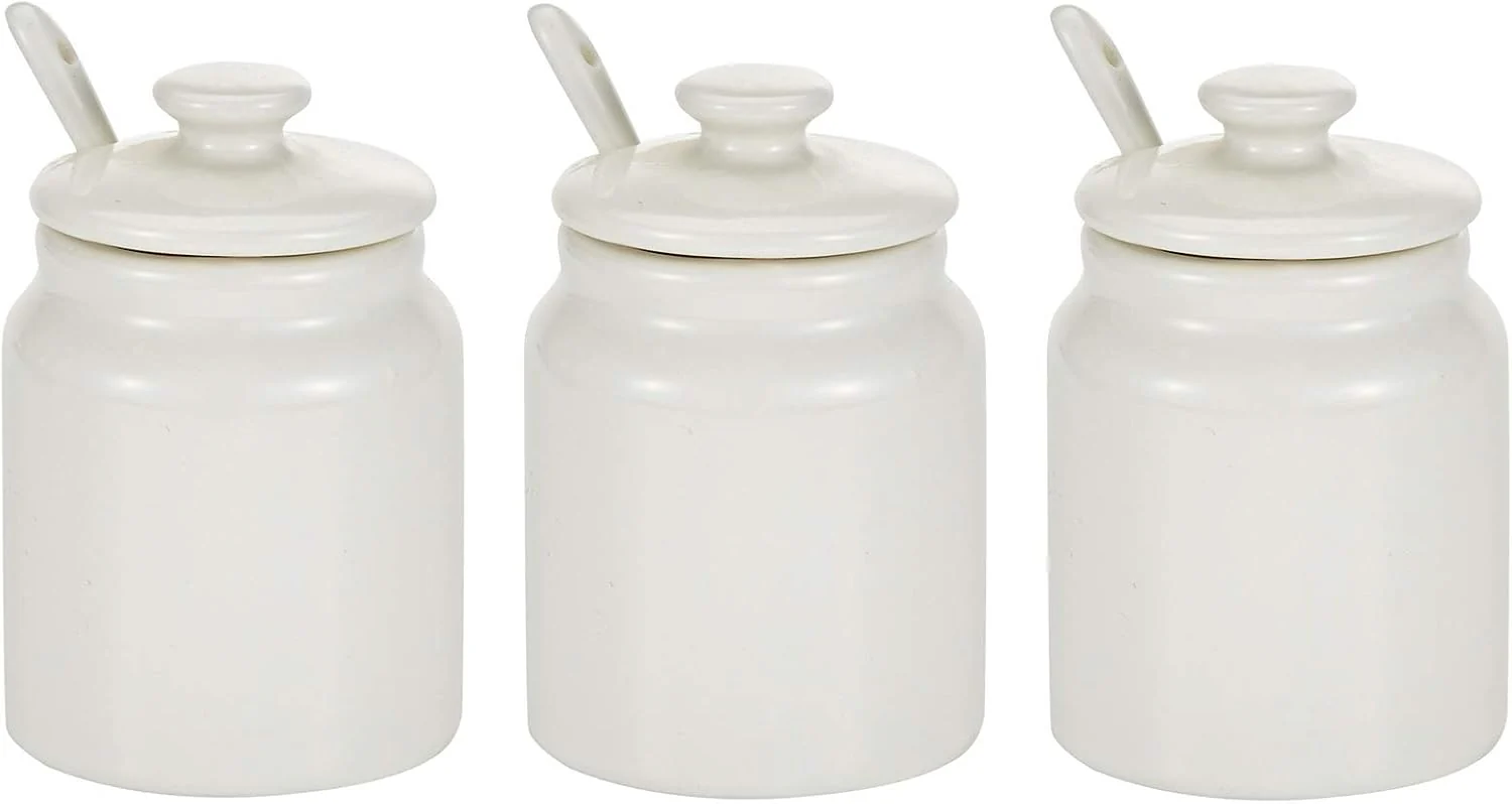 Symphony Elegant 3-Piece White Ceramic Condiment Pot Set