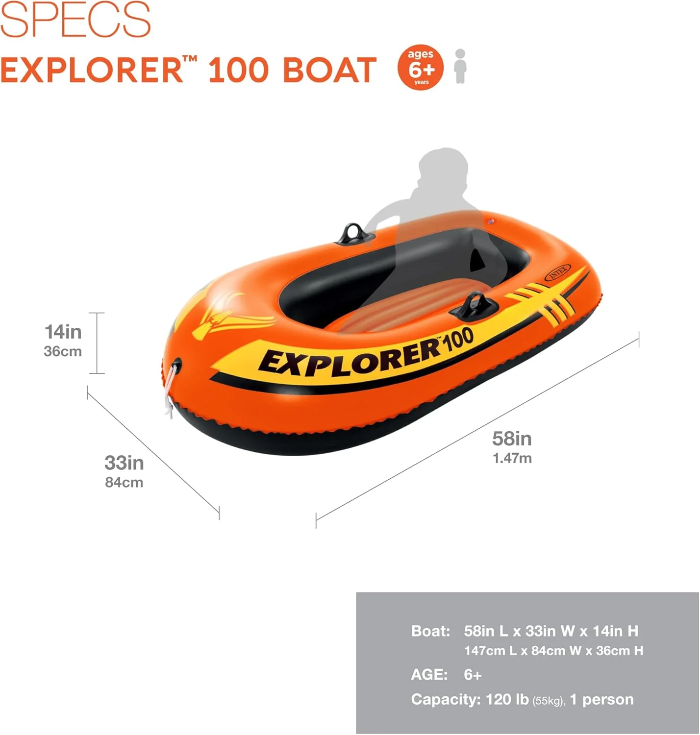 Intex Explorer 100 Inflatable Boat – Single Person Dinghy with Dual Air Chambers & Sporty Design 147*84*36 CM - Image 2