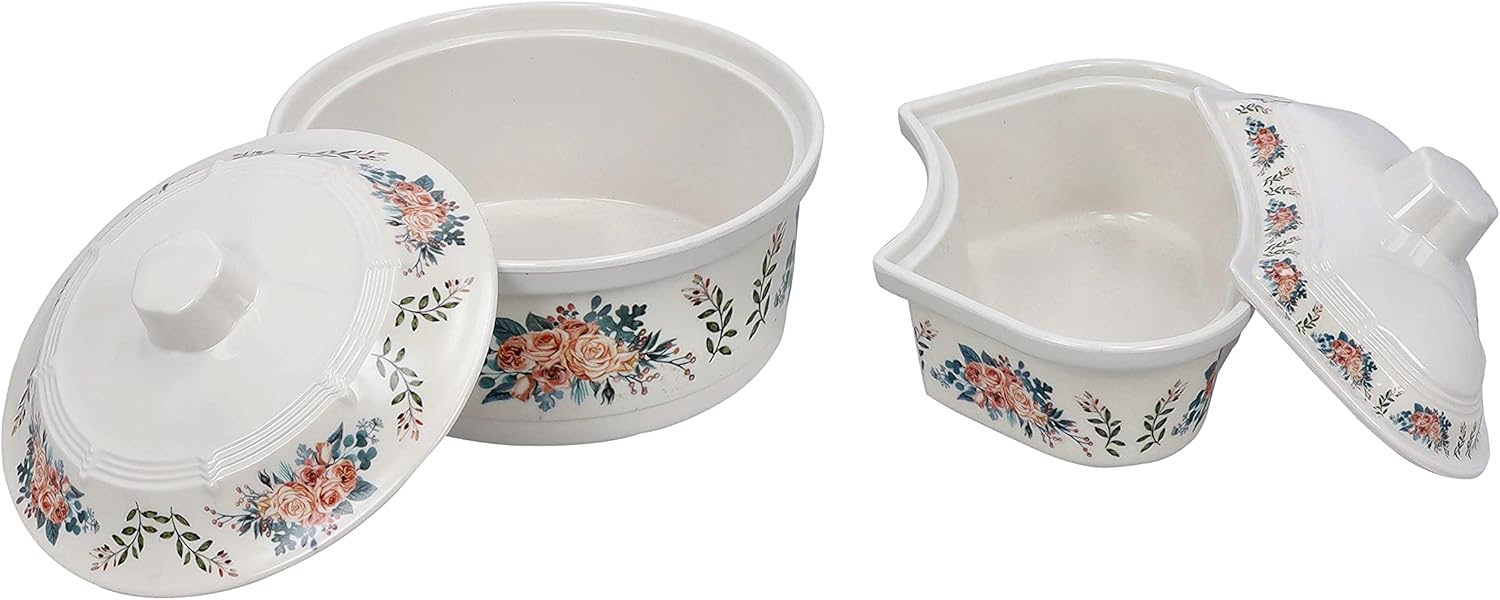 Delicasa Floral Melamine Serving Set with Rotating Tray - 6-Piece Covered Dish Assorted Design - Image 3