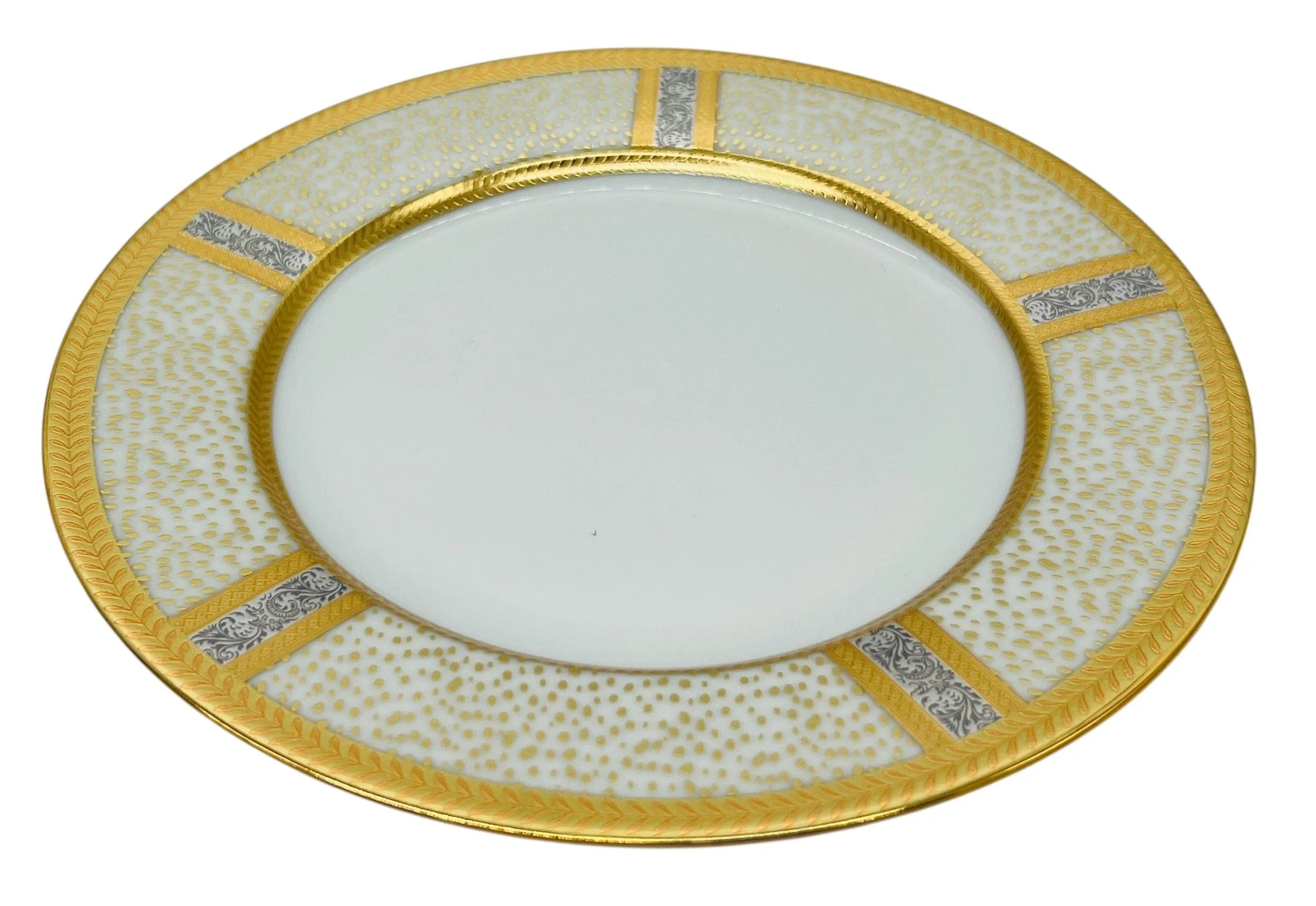 Veronese Ceramic Serving Plate 8", Italian Design, White-Gold and Silver Designs - Image 2