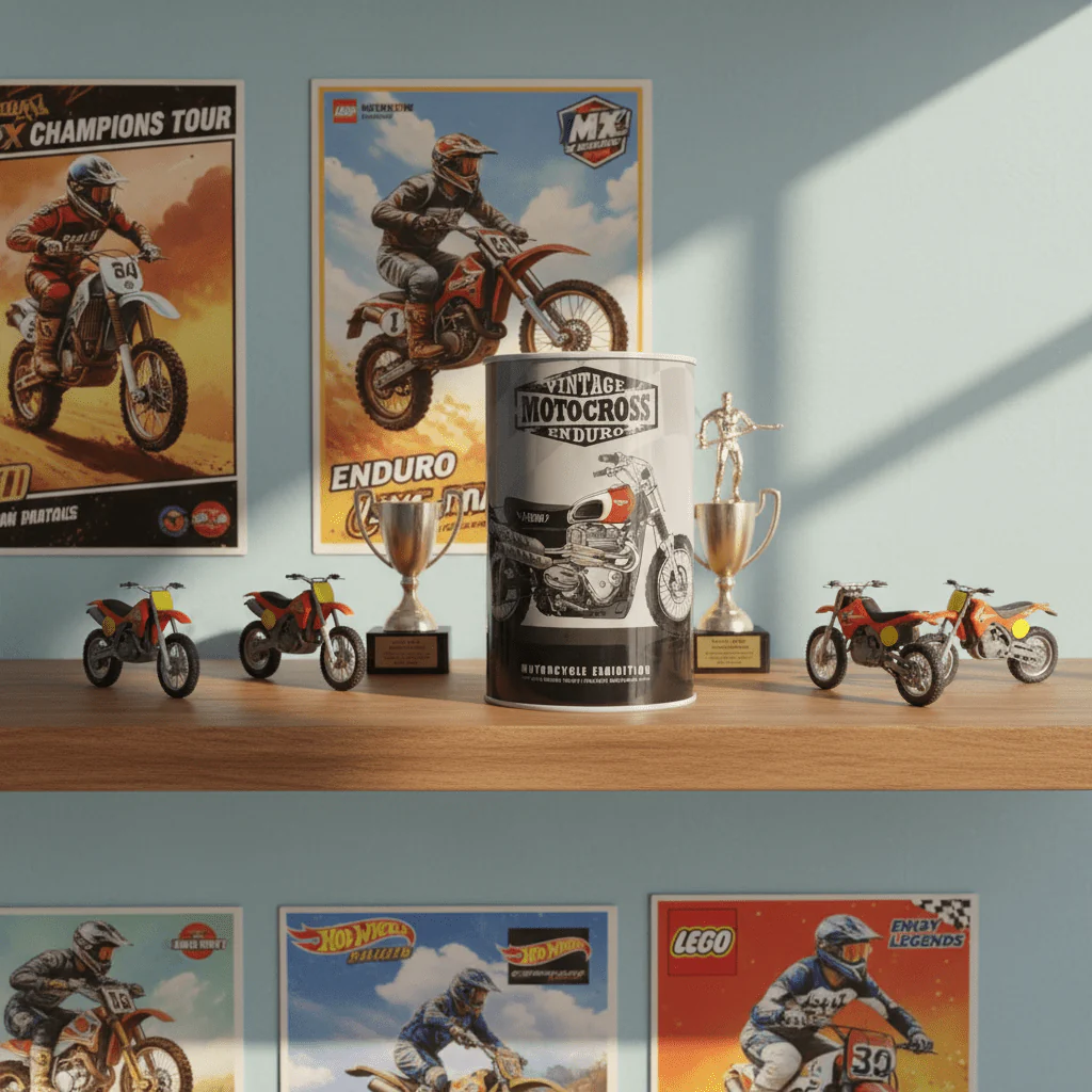 Vintage Motocross Enduro Metal Coin Piggy Bank Tin Can | Motorcycle Exhibition Savings Box | 13×8cm | Perfect Gift for Bike Lovers & Kids - Image 4