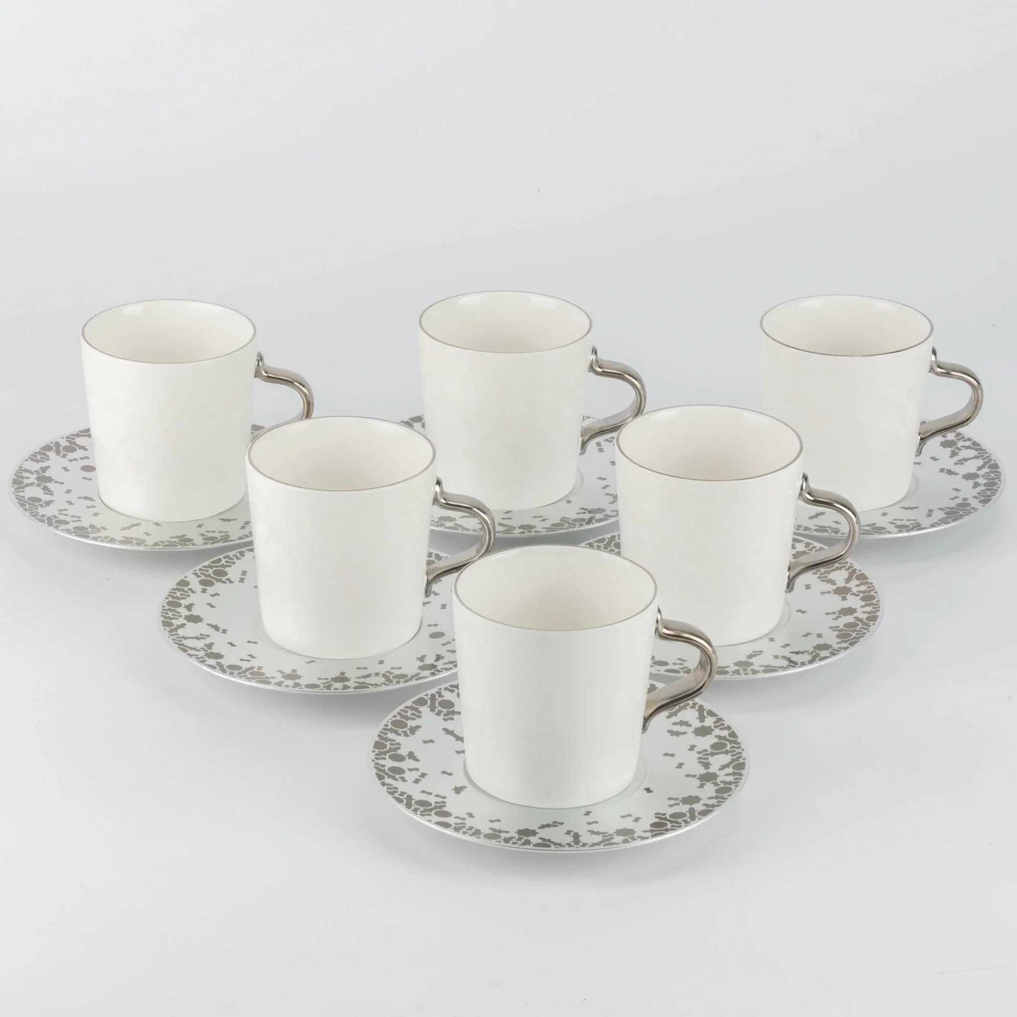 Otantik Nourhan 12-Piece Porcelain Tea Set - Matte Silver + Glossy Silver 240CC - Image 2