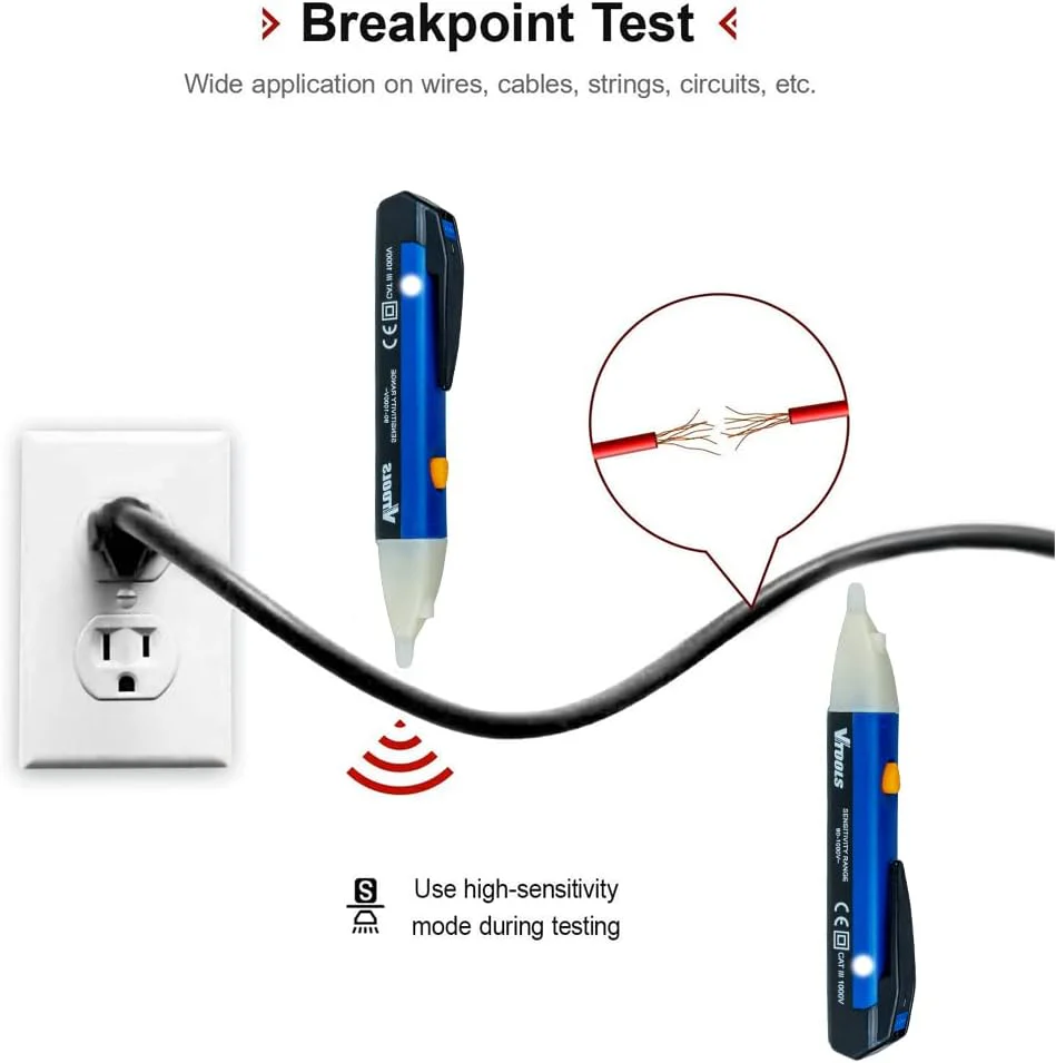 Vtools Intelligent Non-Contact Voltage Tester With Led Light(Batteries Not Included), Ac 90V-1000V, Blue, VT2124 - Image 2