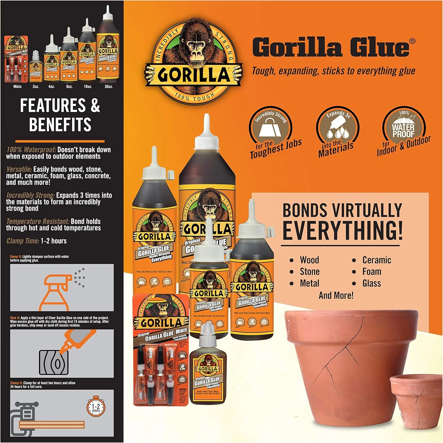Gorilla 2 oz Original Gorilla Glue – Waterproof, Strong Bond (Brown) - Image 4