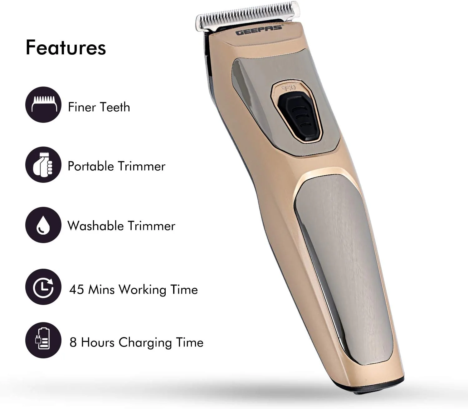 Geepas Rechargeable Hair Clipper Battery 300 Mah - Precise Beard Styler With Fine Steel Head | Indicator Lights, Cordless Trimmer, 45 Minutes Working In Single Charge - Image 2