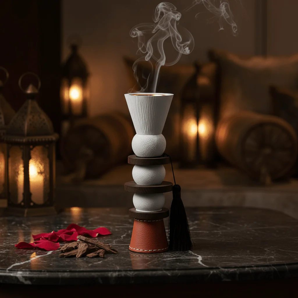 White & Brown Chalk Arabic Incense Burner 25cm - Image 2