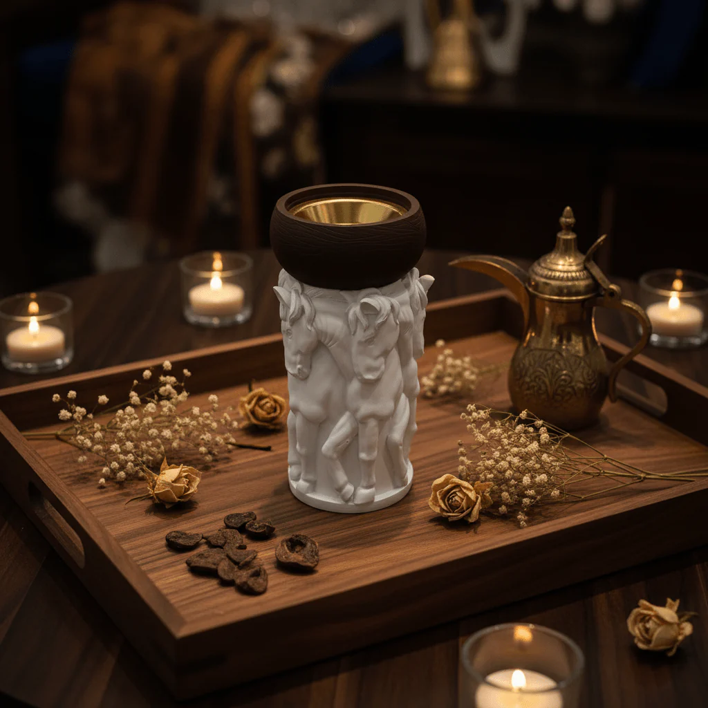 White & Brown Horse Sculpture Incense Burner | Luxury Arabic Bakhoor Holder | 17×7 cm - Image 3