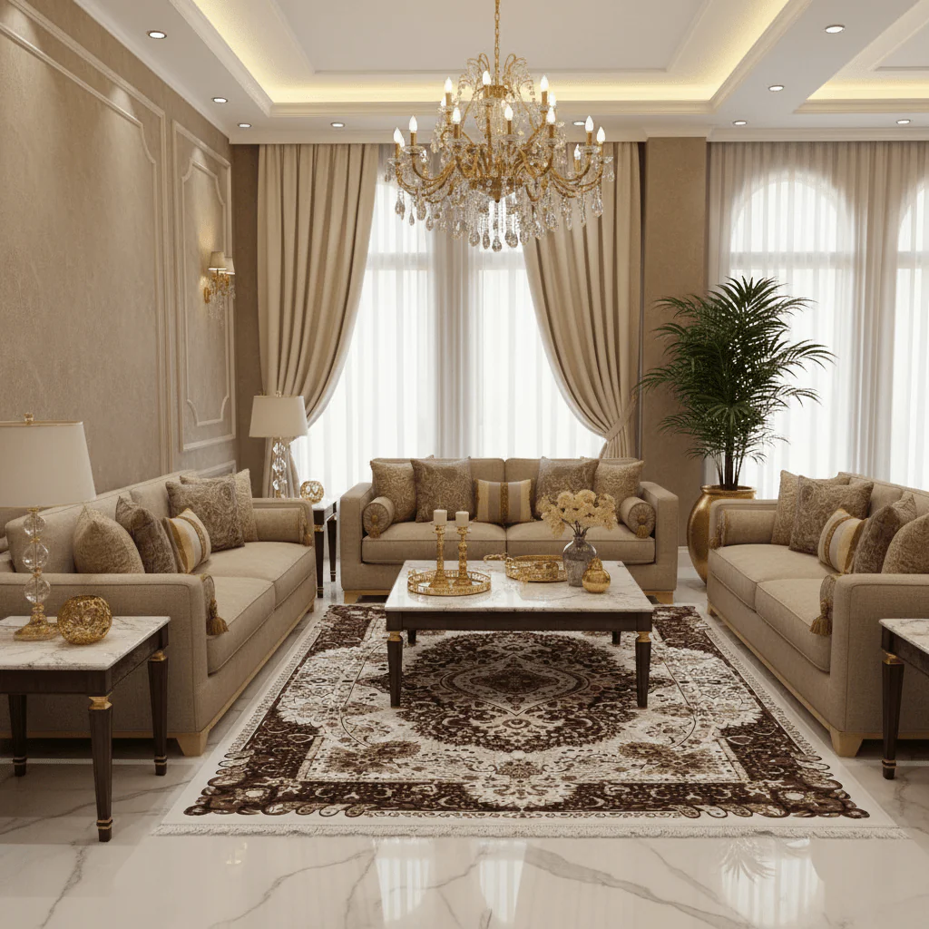 Classic Persian Medallion Carpet | White & Brown Floral Design | Soft Polyester Rug | 190cm × 130cm | - Image 2