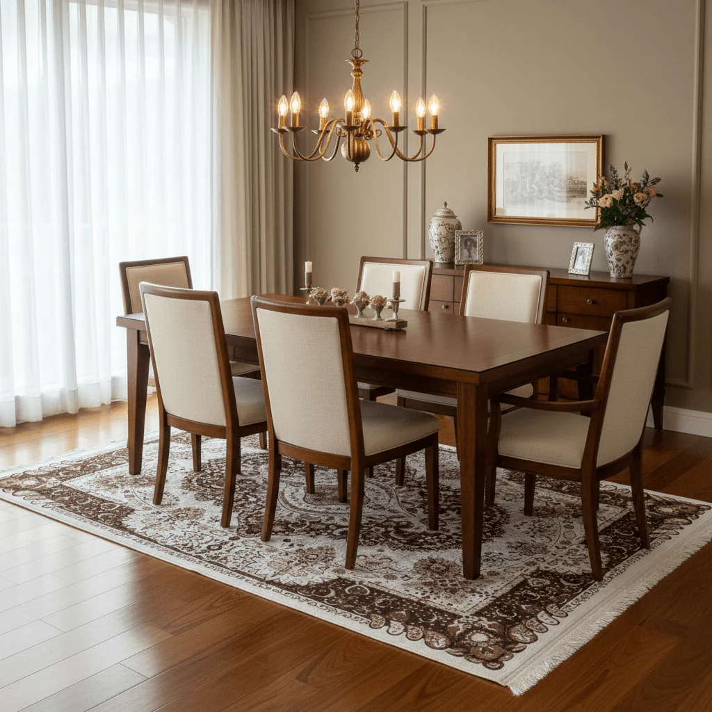 Classic Persian Medallion Carpet | White & Brown Floral Design | Soft Polyester Rug | 190cm × 130cm | - Image 3