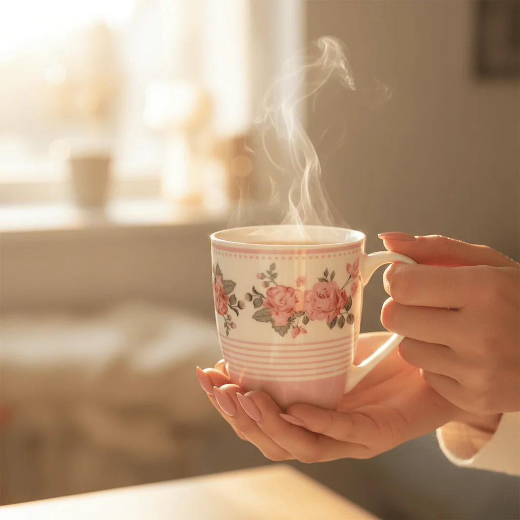 Rose Garden Ceramic Mug — 300ml | White & Pink Floral Drinkware - Image 3
