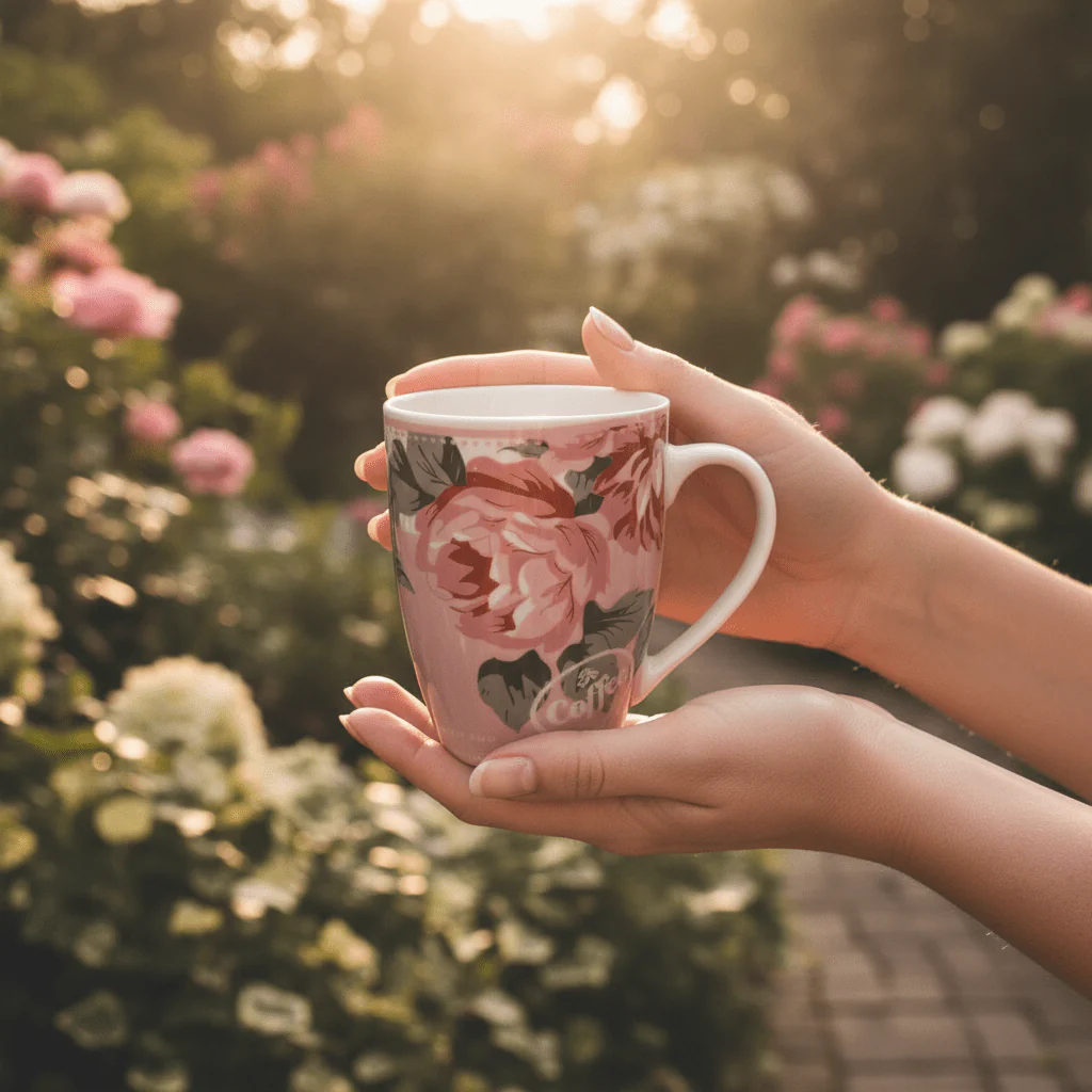 White & Pink Floral Ceramic Mug — 300ml - Image 4