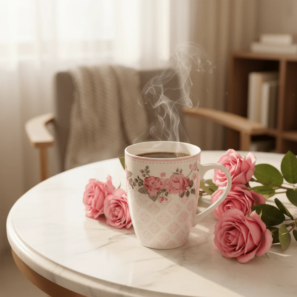 Rose Garden Ceramic Mug — 300ml | White & Pink Floral Drinkware - Image 2