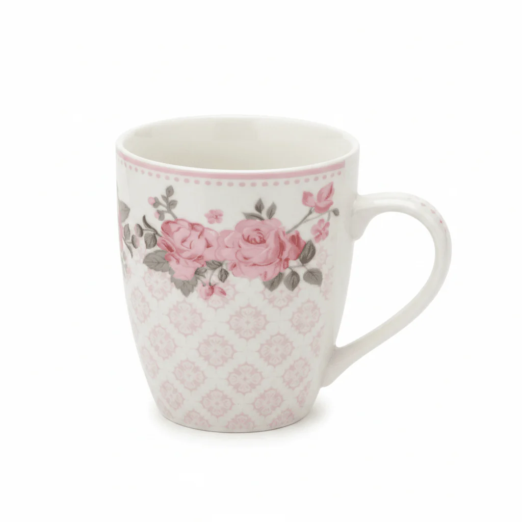 Rose Garden Ceramic Mug — 300ml | White & Pink Floral Drinkware - Image 3