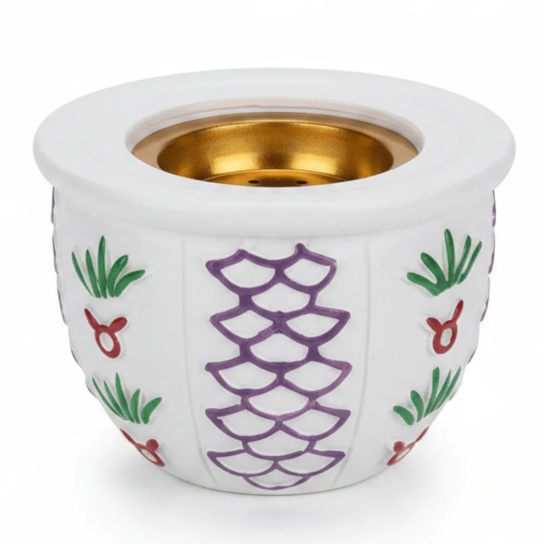 White & Purple Chalk Incense Burner — 9×12 cm