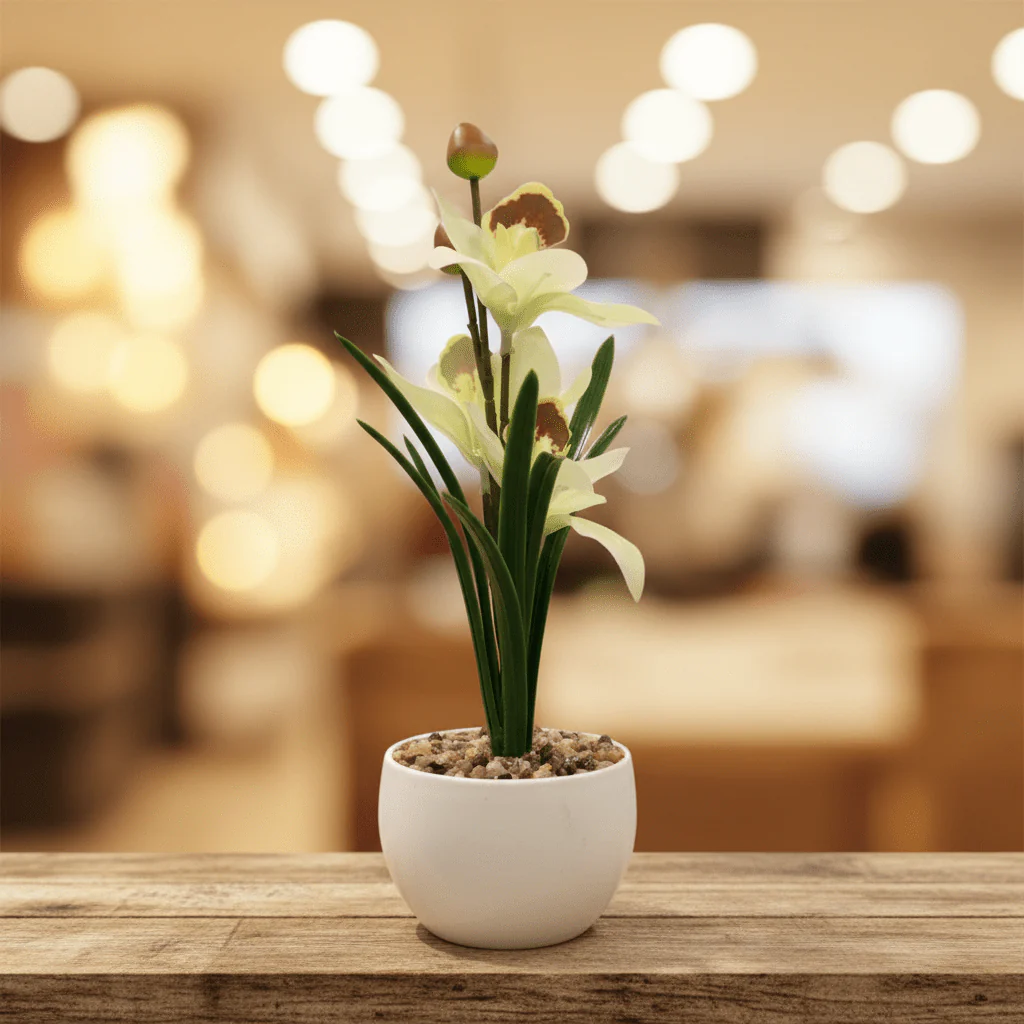 Artificial White Orchid Flower Arrangement – White Ceramic Pot | 25cm - Image 4
