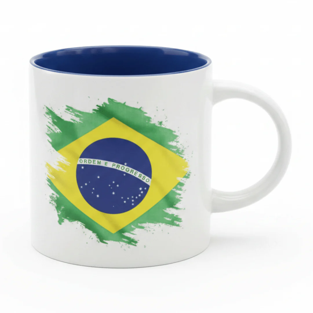 White Ceramic Coffee Mug 350ml with Brazil Flag & Neymar Jr Design