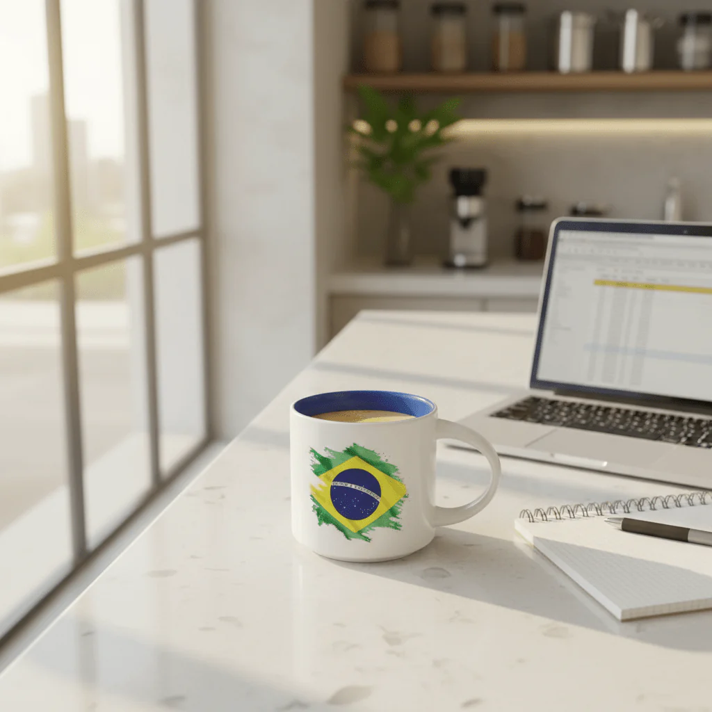 White Ceramic Coffee Mug 350ml with Brazil Flag & Neymar Jr Design - Image 4