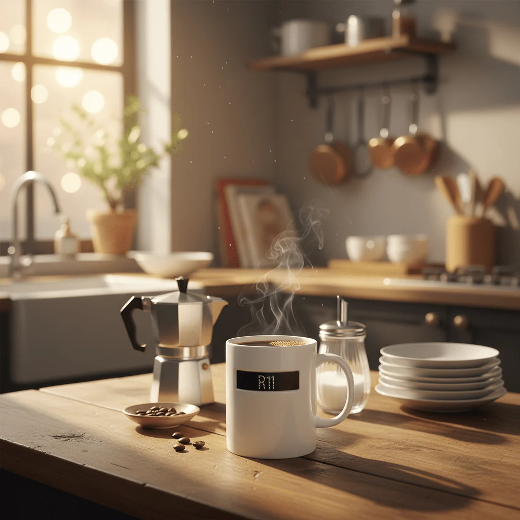 R11 Ceramic Mug 350ml | White Mug with Rhinestone Black Label Design - Image 2