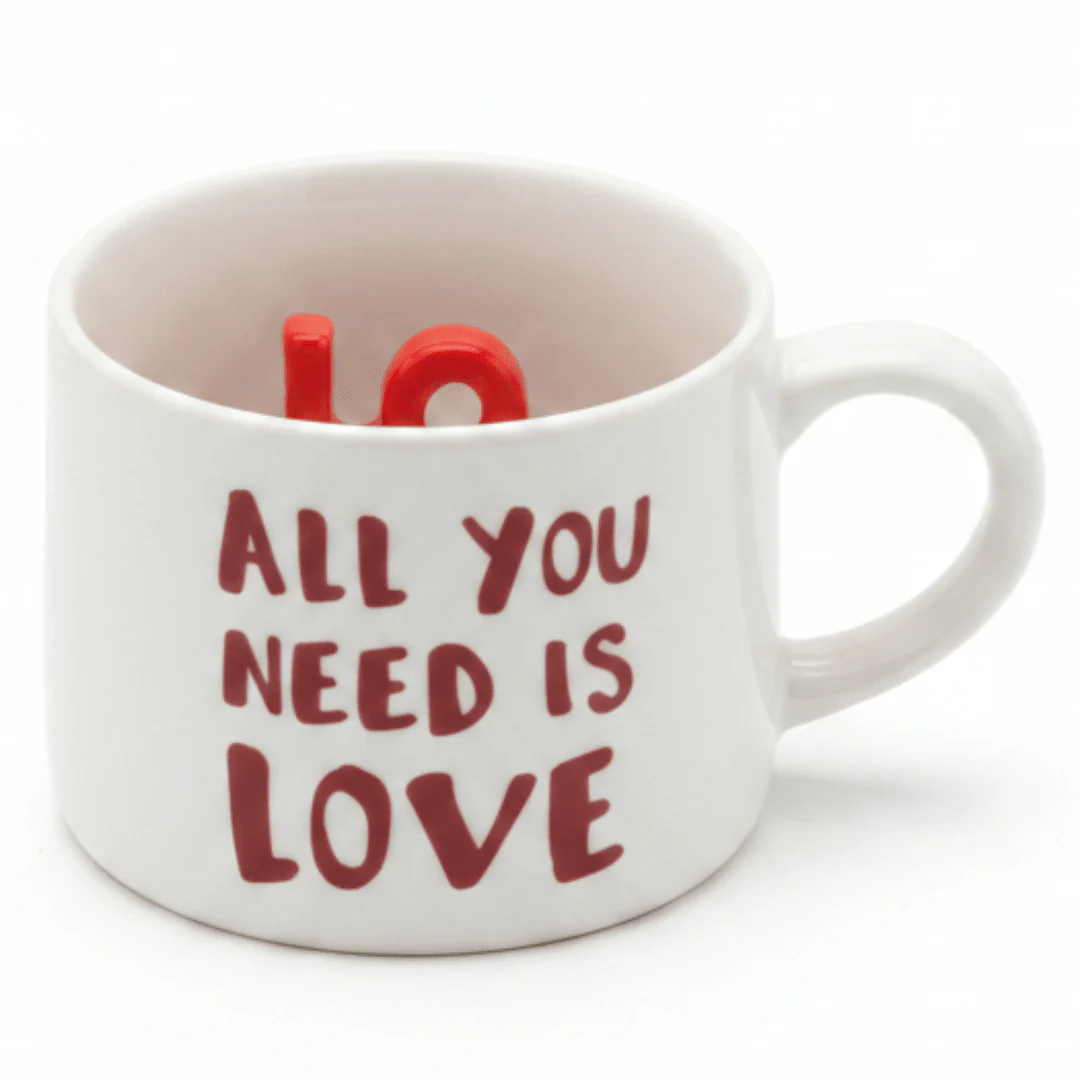 All You Need Is Love White Ceramic Mug — 400ml | Handcrafted Gift Mug with 3D LOVE Sculpture