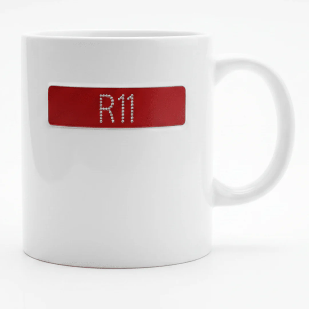 White Ceramic Mug with Red R11 Signature Design | 350ml Premium Coffee & Tea Mug