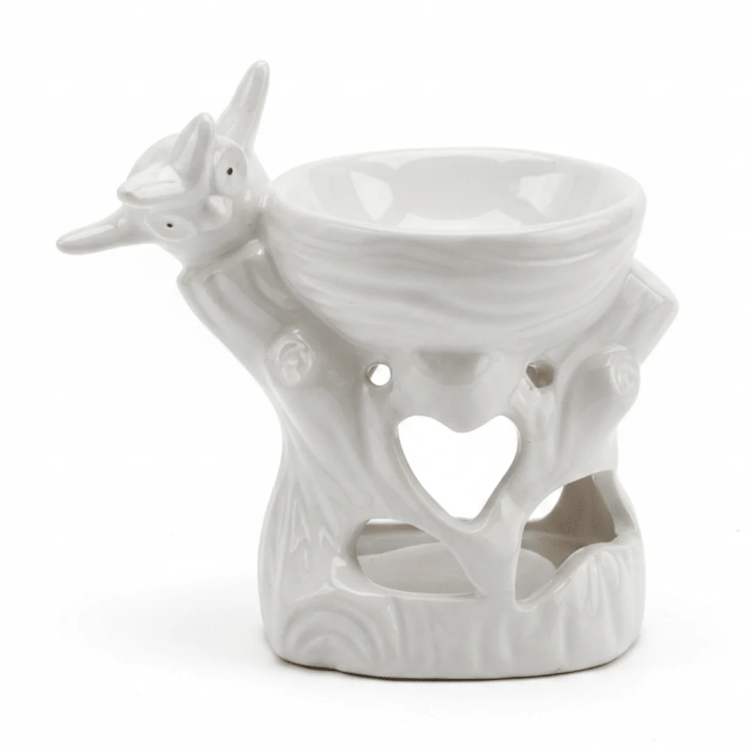 White Ceramic Oil Burner – Bird Figurine - 9×7 cm