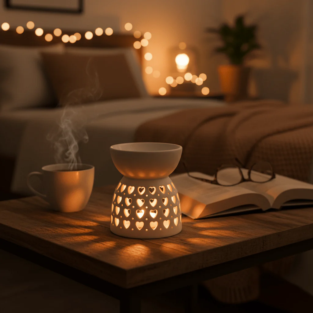White Ceramic Oil Burner with Heart Cutout Design - 10×7 cm - Image 3