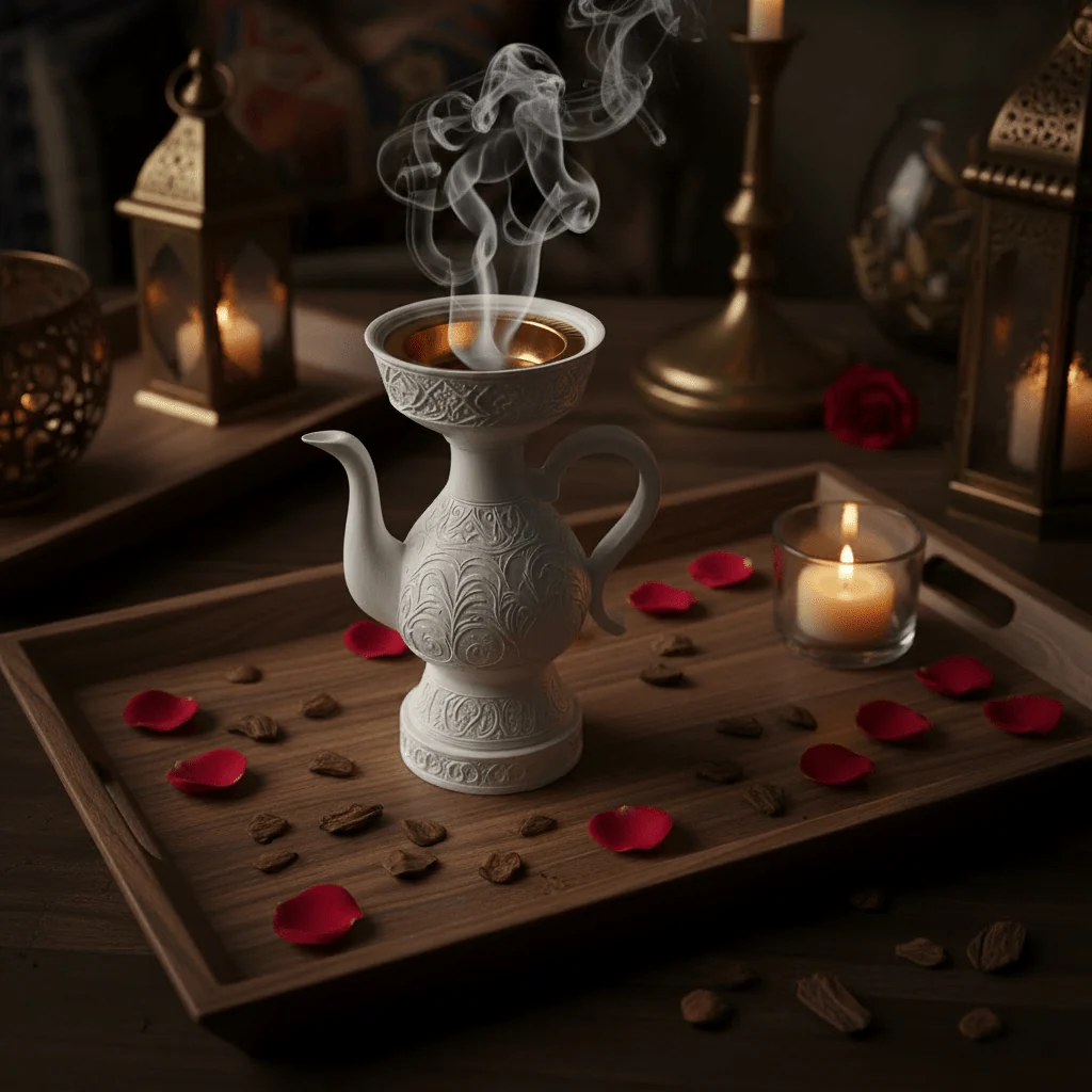 White Chalk Arabic Incense Burner – Dallah Mabkhara | 18cm - Image 2