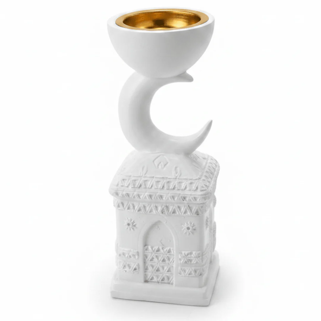 White Chalk Incense Burner 22cm | Mosque & Crescent Mabkhara | Arabian Home Décor