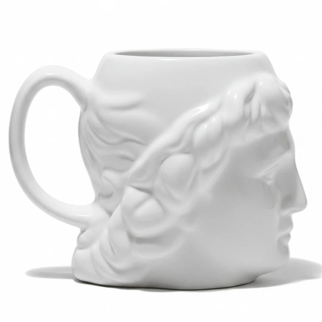 Sculptural David Ceramic Mug — White Elegance | 400ml