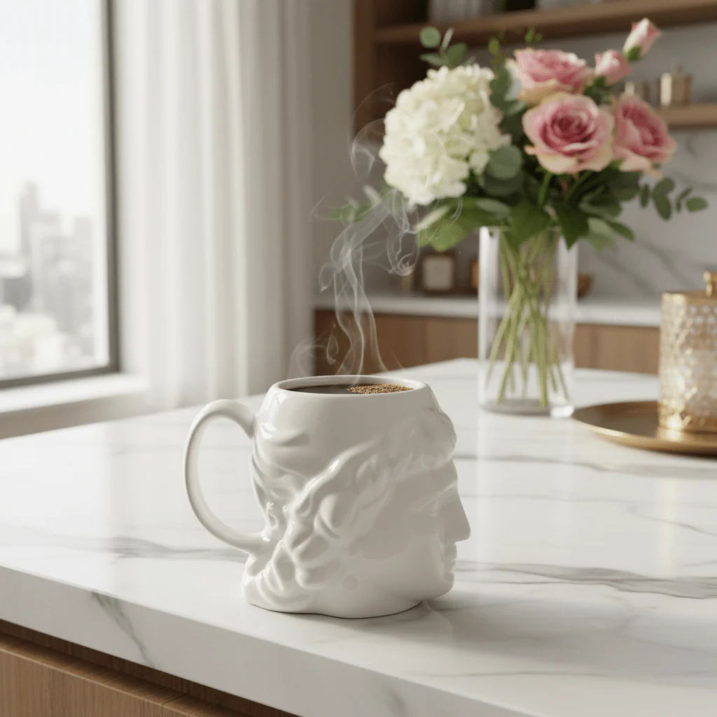 Sculptural David Ceramic Mug — White Elegance | 400ml - Image 2